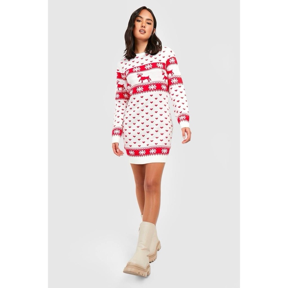 Boohoo Christmas Sweater Jumper Womens S/M Reindeer Novelty Knitted‎ Festive